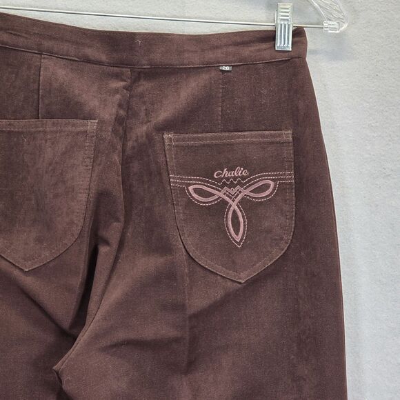 Vintage Chalie Chalie Velvet Slacks Brown  Pants Back Pocket Design Size 28 - Picture 2 of 16
